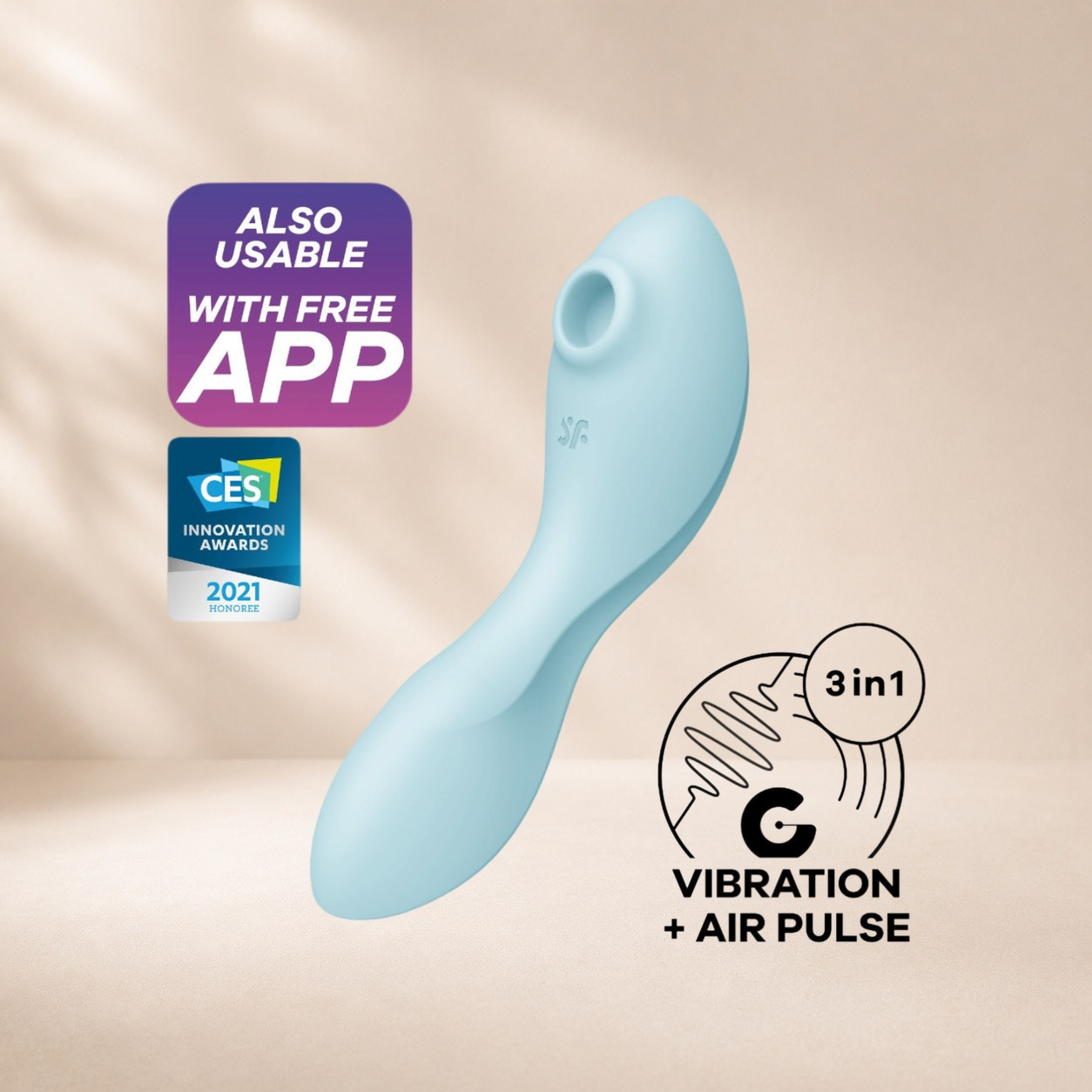Satisfyer Curvy Trinity 5+ - Blue — Air pulse + lay-on vibration + G-spot vibration, pointed tip