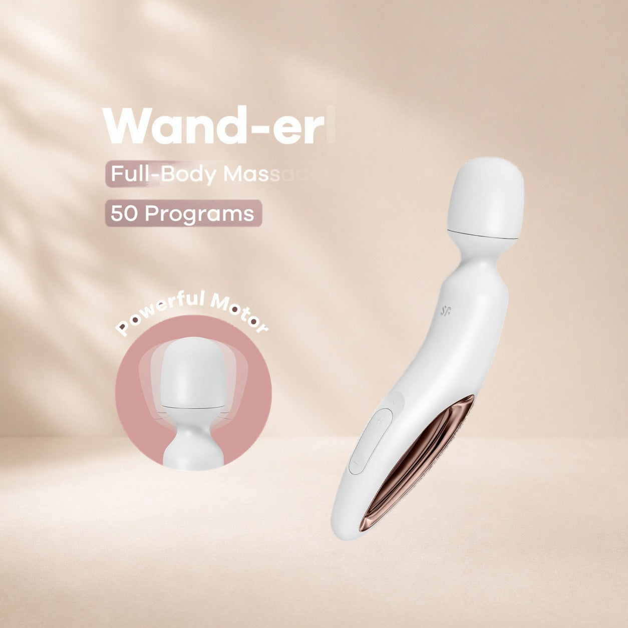 Satisfyer Wand-erland - White/Gold — Two interchangeable heads, powerful motor